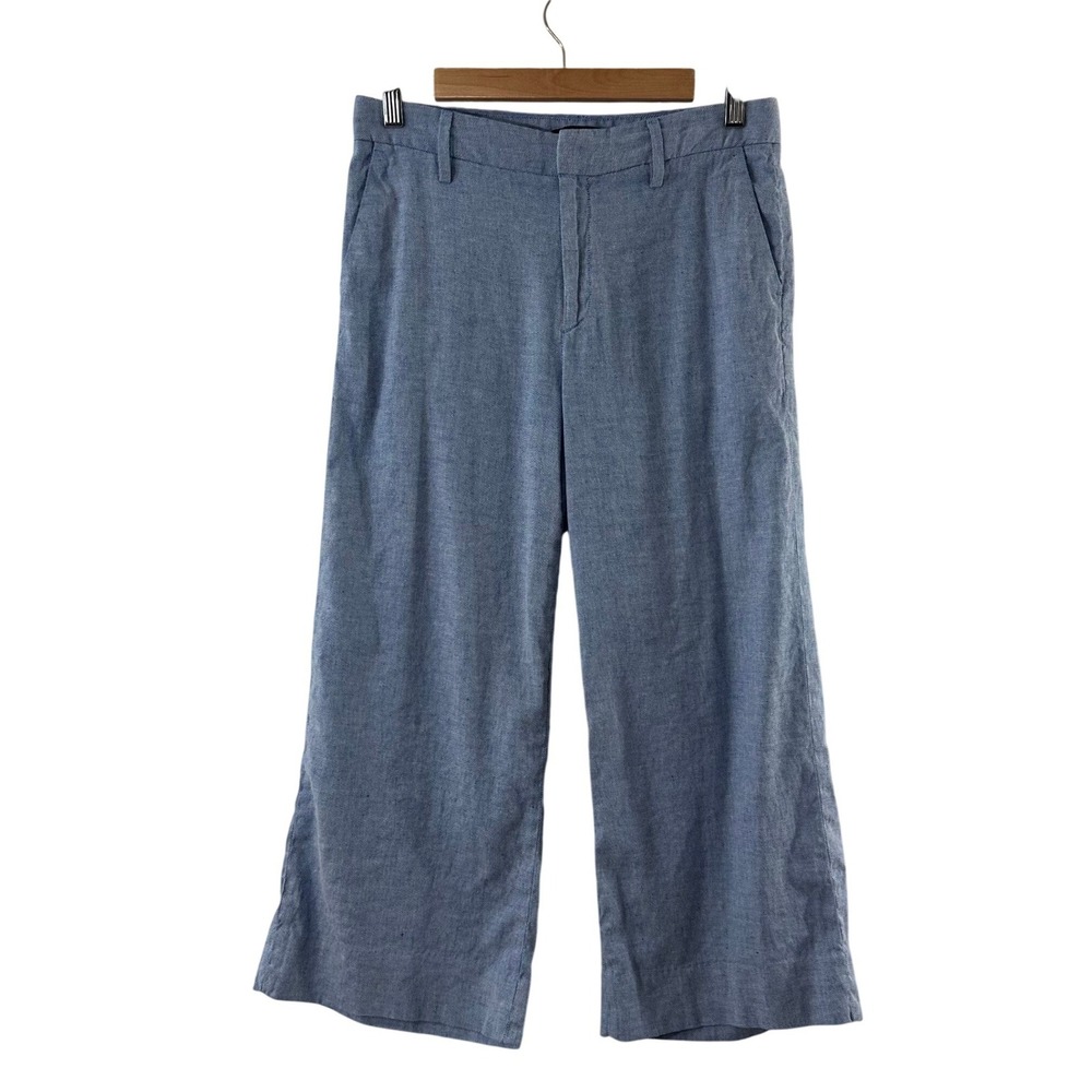 Banana Republic Womens 6S Blue‎ Linen Cotton Blend Wide Leg Cropped Trousers